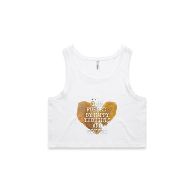 Happy Thoughts & Coffee - Women's Love Heart Coffee Stained Crop Singlet Thumbnail